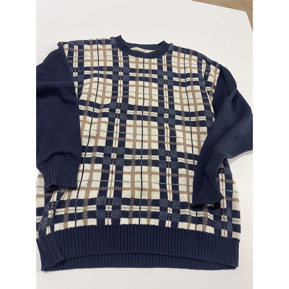 Vintage Crossings Jumper Sweater M 90s Geometric Roundneck Brown Blue